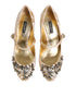 Dolce & Gabbana Jacquard Mary Jane Pumps | Gold Crystal Embellished Heels for Women