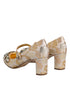 Dolce & Gabbana Jacquard Mary Jane Pumps | Gold Crystal Embellished Heels for Women