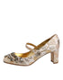 Dolce & Gabbana Jacquard Mary Jane Pumps | Gold Crystal Embellished Heels for Women