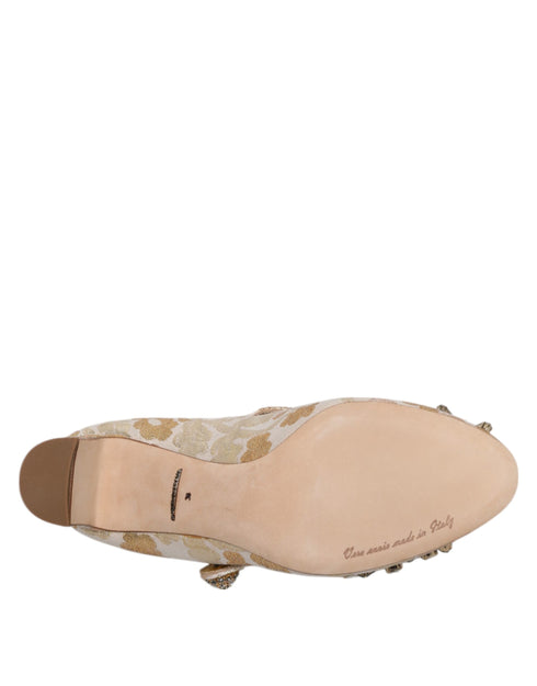 Dolce & Gabbana Jacquard Mary Jane Pumps | Gold Crystal Embellished Heels for Women
