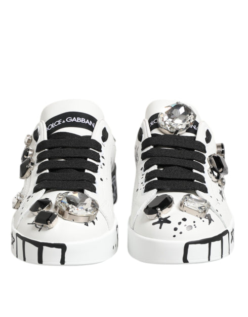 Dolce & Gabbana White Portofino Crystal Sneakers Shoes