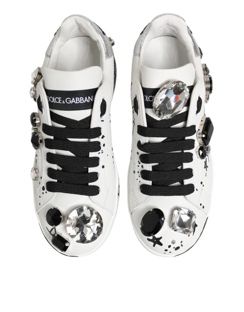 Dolce & Gabbana White Portofino Crystal Sneakers Shoes