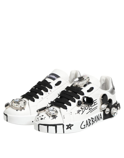 Dolce & Gabbana White Portofino Crystal Sneakers Shoes