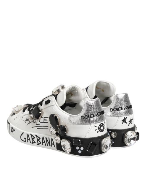 Dolce & Gabbana White Portofino Crystal Sneakers Shoes