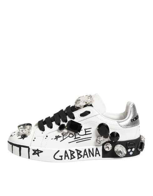 Dolce & Gabbana White Portofino Crystal Sneakers Shoes