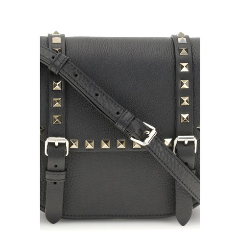 Valentino Rockstud Messenger Bag in Black Calf Leather for Women