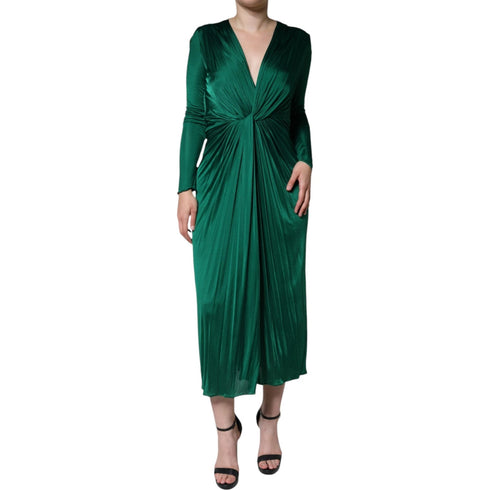Dolce & Gabbana Dark Green Viscose Long Sleeve Midi Dress