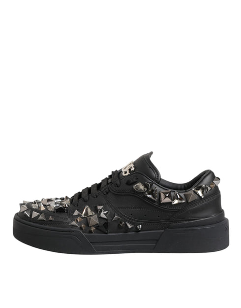 Dolce & Gabbana Black Leather Studded Low Top Sneakers Shoes
