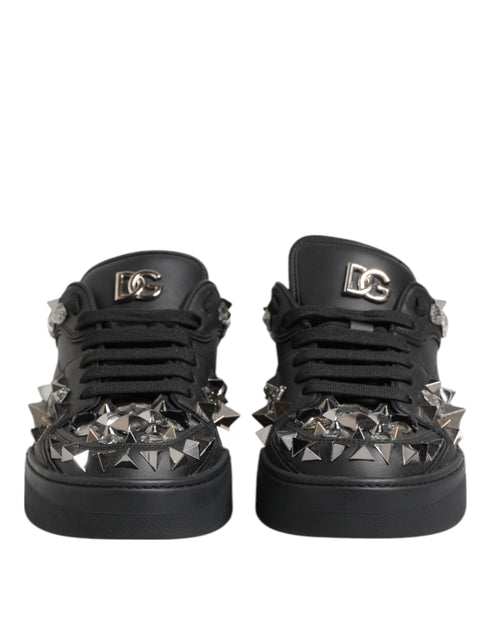 Dolce & Gabbana Black Leather Studded Low Top Sneakers Shoes
