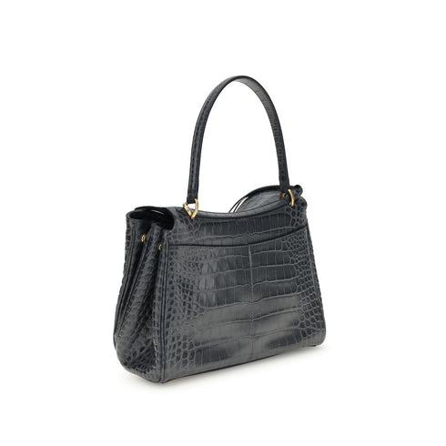 Balenciaga Rodeo Mini Handbag Calf Leather Black Crocodile Embossed Women’s