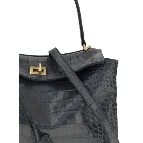 Balenciaga Rodeo Mini Handbag Calf Leather Black Crocodile Embossed Women’s
