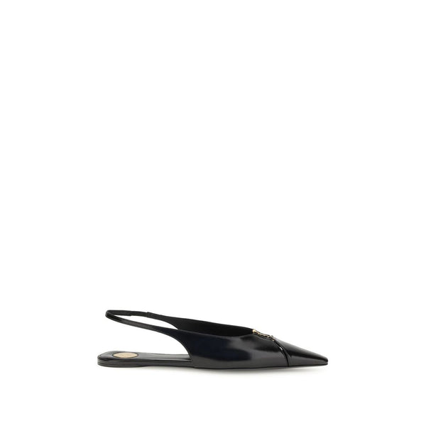 Saint Laurent Babylon Black Leather Ballerinas – Cassandre Logo Pointed Flats