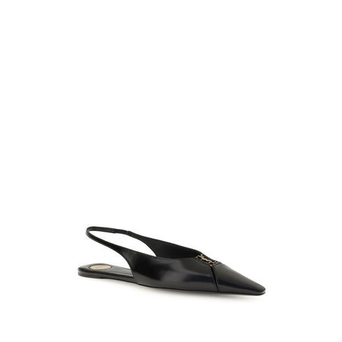 Saint Laurent Babylon Black Leather Ballerinas – Cassandre Logo Pointed Flats