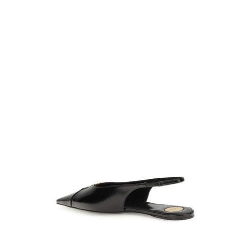 Saint Laurent Babylon Black Leather Ballerinas – Cassandre Logo Pointed Flats