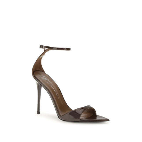 Giuseppe Zanotti Intriigo Brown Patent Leather Strap Sandals – Women’s Heels