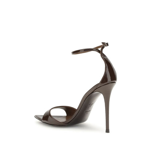 Giuseppe Zanotti Intriigo Brown Patent Leather Strap Sandals – Women’s Heels