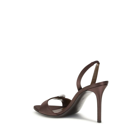 Giuseppe Zanotti Harissa Brown Silk Slingback Sandals with Rhinestone Detail - Women’s
