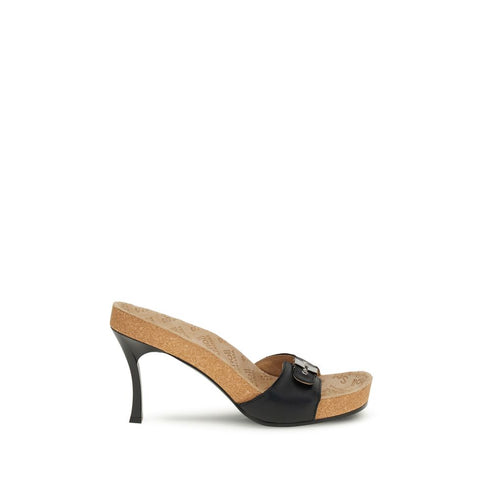 Balenciaga x Scholl Sandals – Black Leather Cork Sole High Heel Sandals for Women