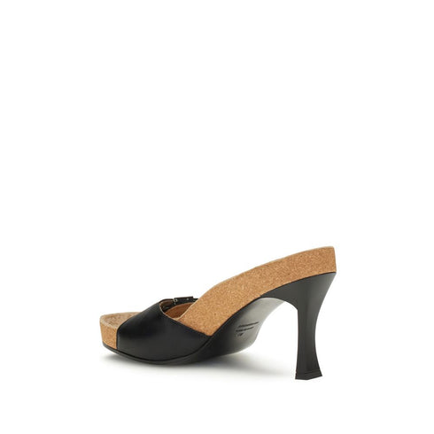 Balenciaga x Scholl Sandals – Black Leather Cork Sole High Heel Sandals for Women