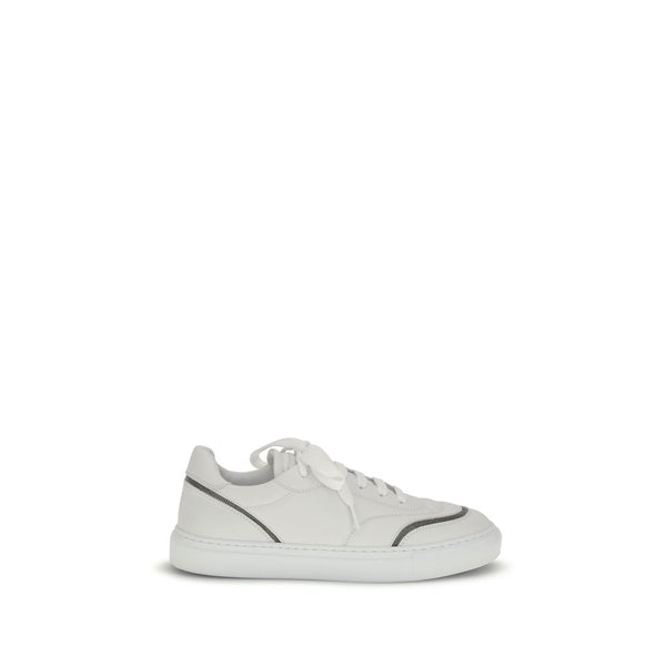 Brunello Cucinelli White Leather Sneakers with Shiny Monili Details – Luxury Italian Trainer