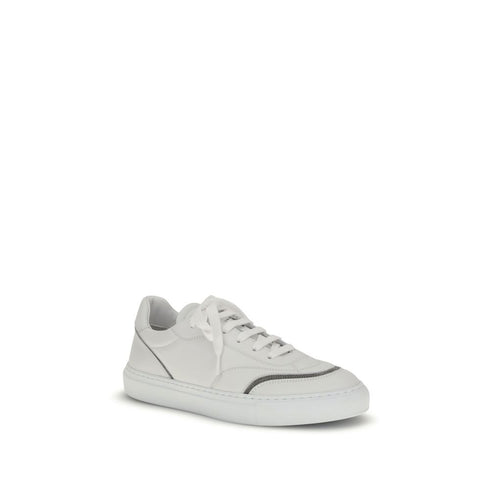 Brunello Cucinelli White Leather Sneakers with Shiny Monili Details – Luxury Italian Trainer