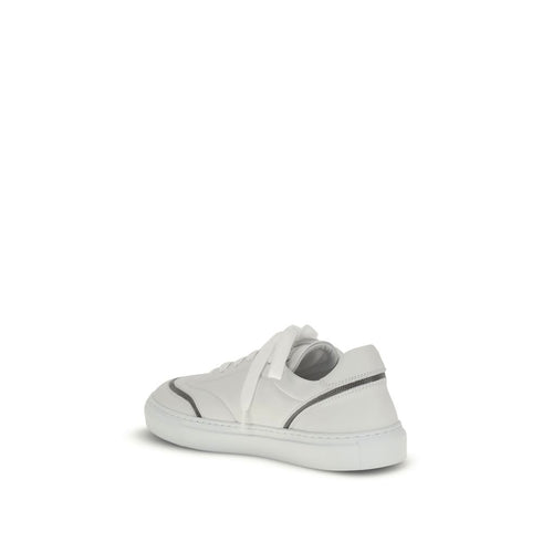 Brunello Cucinelli White Leather Sneakers with Shiny Monili Details – Luxury Italian Trainer