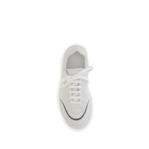 Brunello Cucinelli White Leather Sneakers with Shiny Monili Details – Luxury Italian Trainer