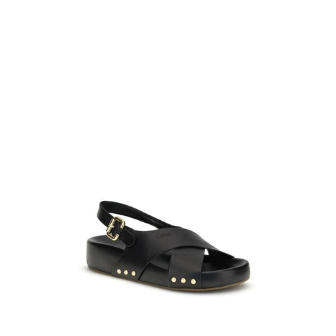 Chloé Mae Black Leather Platform Sandals – Women's Studded Comfort Sandals