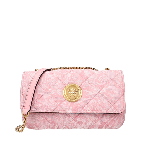Versace Pink Fabric Quilted Shoulder Bag with Medusa Detail for Women