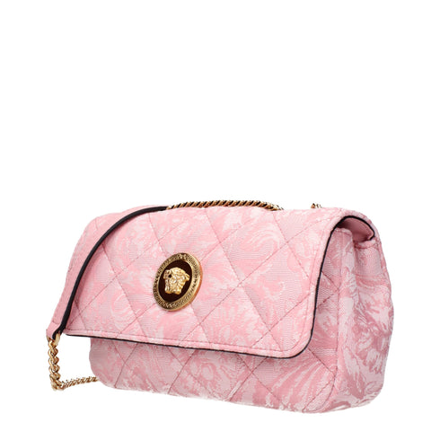 Versace Pink Fabric Quilted Shoulder Bag with Medusa Detail for Women