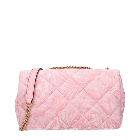 Versace Pink Fabric Quilted Shoulder Bag with Medusa Detail for Women