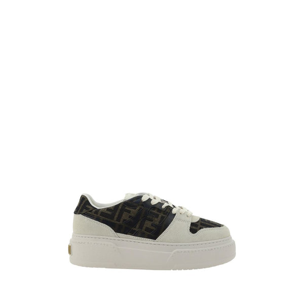 Fendi FF Motif Platform Sneakers White Suede and Jacquard Fabric - Women’s