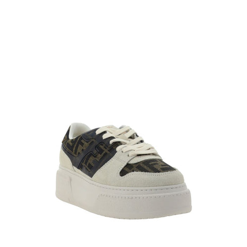 Fendi FF Motif Platform Sneakers White Suede and Jacquard Fabric - Women’s