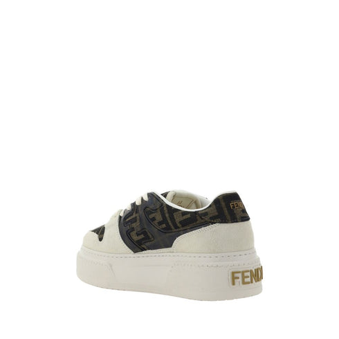 Fendi FF Motif Platform Sneakers White Suede and Jacquard Fabric - Women’s