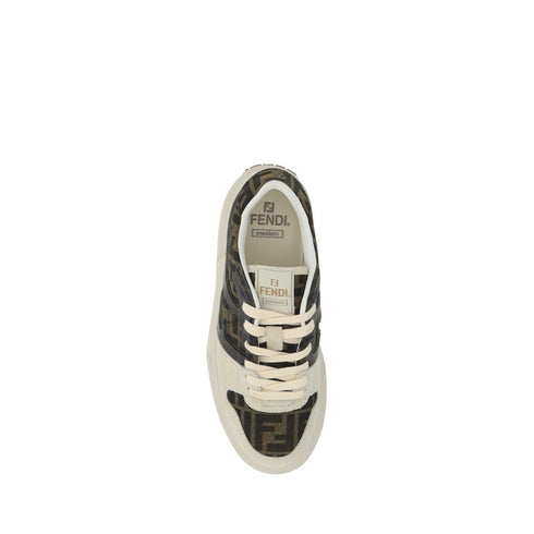 Fendi FF Motif Platform Sneakers White Suede and Jacquard Fabric - Women’s