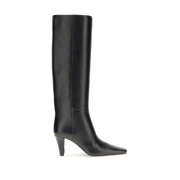 Saint Laurent High Boots Black Leather Cone Heel Knee-High for Women