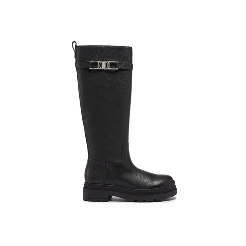 Salvatore Ferragamo Leather Knee-High Boots in Black Calf Leather for Women