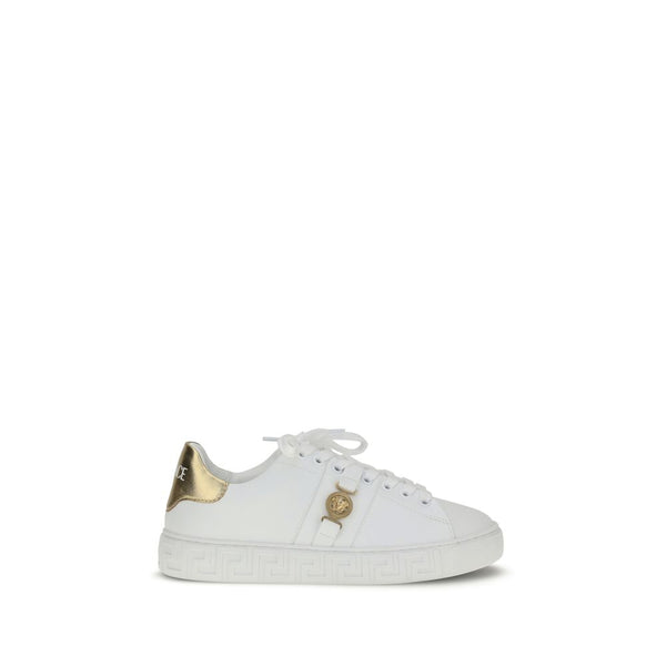 Versace Medusa Low-Top Sneakers – White & Gold Calf Leather Designer Shoes for Women
