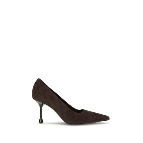 Jimmy Choo Ixia Drop Heel Pumps in Brown Suede Leather - Women’s Pointed Toe Shoes