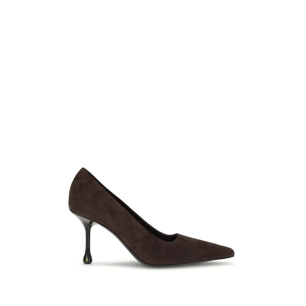 Jimmy Choo Ixia Drop Heel Pumps in Brown Suede Leather - Women’s Pointed Toe Shoes