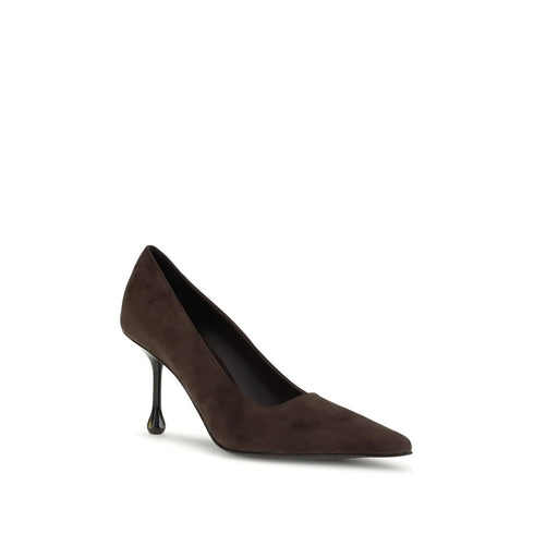 Jimmy Choo Ixia Drop Heel Pumps in Brown Suede Leather - Women’s Pointed Toe Shoes