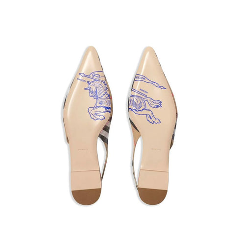 Burberry Beige Check Birdie Slingback Flats for Women