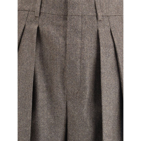 Saint Laurent Wool Herringbone pattern wide leg Pants