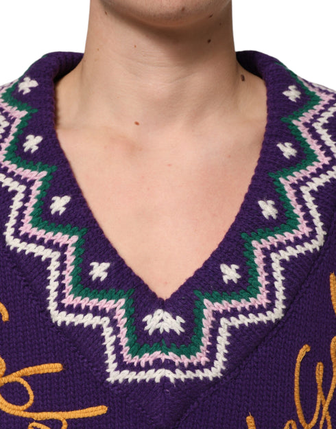Dolce & Gabbana Purple Wool DG Logo Men Knit Pullover Sweater