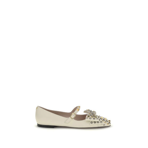 Valentino Garavani Mary-Jane Bowow Ballerinas in White Kid Leather – Women’s Flats