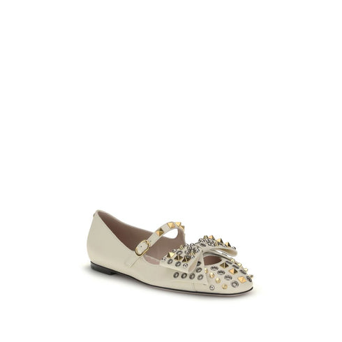 Valentino Garavani Mary-Jane Bowow Ballerinas in White Kid Leather – Women’s Flats