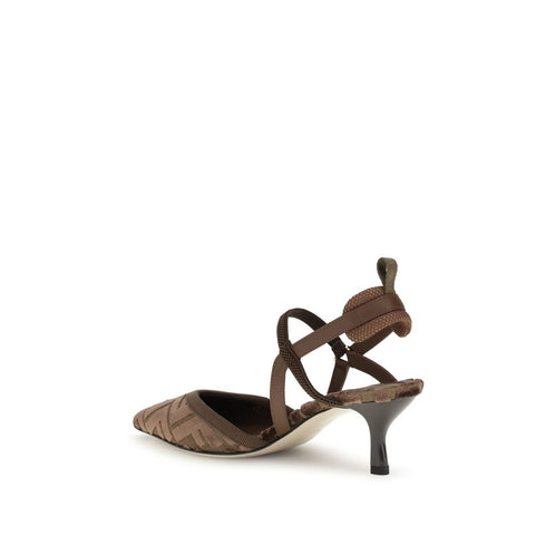 Fendi Colibrì Slingback Kitten Heel Pumps in Brown Monogram Fabric and Leather for Women