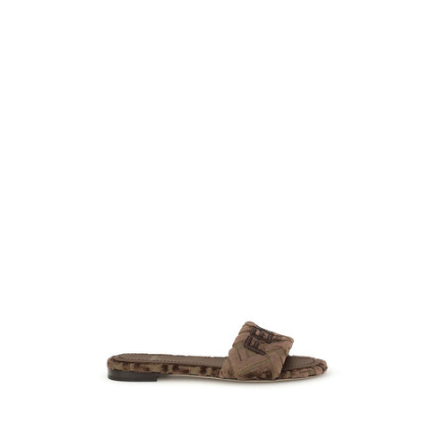 Fendi Sunshine Logo Slide Sandals Brown Fabric - Women’s Shoes