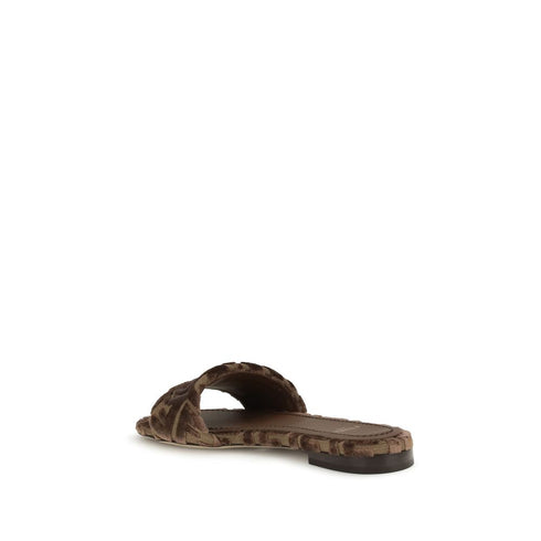 Fendi Sunshine Logo Slide Sandals Brown Fabric - Women’s Shoes