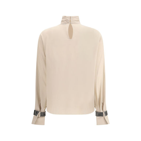 Brunello Cucinelli Silk turtleneck Blouse with Precious Bracelets
